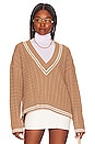 view 2 of 5 Ciao Cable V Neck Sweater in Camel & Ivory