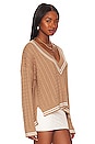 view 3 of 5 Ciao Cable V Neck Sweater in Camel & Ivory