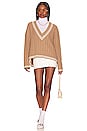 view 5 of 5 Ciao Cable V Neck Sweater in Camel & Ivory
