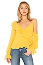 view 1 of 4 Asymmetrical Ruffle Wrap Top in Golden Yellow
