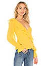 view 2 of 4 Asymmetrical Ruffle Wrap Top in Golden Yellow