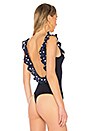 view 4 of 5 Tank Bodysuit With Ruffle in Navy Polka Dot