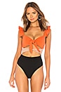 view 2 of 5 Double Knot Bodysuit With Ruffle in Orange Tan Black