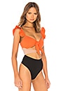 view 3 of 5 Double Knot Bodysuit With Ruffle in Orange Tan Black