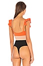 view 4 of 5 Double Knot Bodysuit With Ruffle in Orange Tan Black