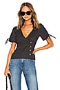 view 1 of 4 Fitted Button Up Top With Puff Sleeves in Ditsy Dots