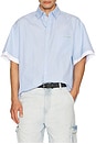 view 4 of 5 Double Short Sleeve Button Down Shirt in Blue in Blue Stripe