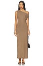 view 1 of 4 Lauren Ruched Asymmetrical Shoulder Dress in Walnut