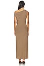 view 4 of 4 Lauren Ruched Asymmetrical Shoulder Dress in Walnut