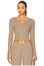 view 1 of 4 Pointelle Crop Cardigan in Beige Melange