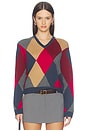 view 1 of 4 James Argyle Classic V Neck Pullover in Framboise	Argyle