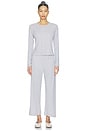 view 6 of 6 Pointelle Crop Wide Leg Pant in Light Grey Melange