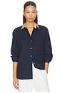 view 1 of 4 Yoshi Contrast Classic Button Down Top in Midnight, Chalk, & Camel