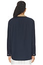 view 4 of 4 Yoshi Contrast Classic Button Down Top in Midnight, Chalk, & Camel