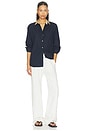 view 5 of 4 Yoshi Contrast Classic Button Down Top in Midnight, Chalk, & Camel