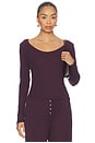 view 1 of 4 Pointelle Long Sleeve Scoop Neck in Dark Berry