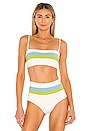 view 1 of 4 Rebel Stripe Bikini Top in Cream, Sky Blue & Kiwi