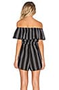 view 4 of 6 Striped Off Shoulder Romper in Black & White Stripes
