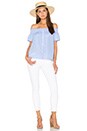 view 4 of 5 Off Shoulder Top in Powder Blue Stripes