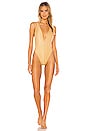 view 1 of 3 Rebel Glam Deep V Crossed Back One Piece Bodysuit in Disco Gold