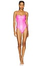 view 1 of 5 Square Neck Laced Up One Piece in Metallic Pink
