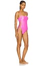 view 2 of 5 Square Neck Laced Up One Piece in Metallic Pink