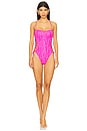 view 1 of 4 Square Neck Laced Up One Piece in Fuchsia