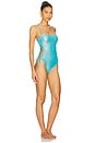 view 2 of 4 Luminous Square Neck Laced Up One Piece Swimsuit in Metallic Blue