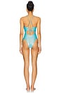 view 3 of 4 Luminous Square Neck Laced Up One Piece Swimsuit in Metallic Blue