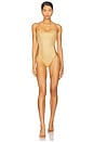 view 1 of 4 Golden Sunset Square Neck Laced Up One Piece Swimsuit in Gold