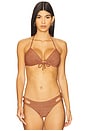 view 1 of 5 Molded Push Up Bandeau Halter Bikini Top in Brown & Gold