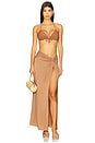view 4 of 5 Molded Push Up Bandeau Halter Bikini Top in Brown & Gold