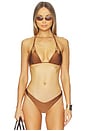 view 1 of 4 Zig Zag Knotted Cut Out Triangle Bikini Top in Brown Story