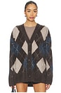 view 1 of 4 Elaria Cardigan in Wood Night Fall & Sand Cream Argyle Brushed