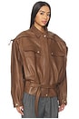 view 3 of 5 Belted Leather Bomber Jacket in Beige