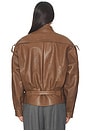 view 4 of 5 Belted Leather Bomber Jacket in Beige
