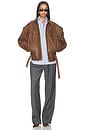 view 5 of 5 Belted Leather Bomber Jacket in Beige