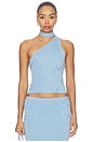 view 1 of 5 Kaidyn One Shoulder Flower Embroidered Top in Metallic Blue