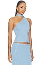 view 2 of 5 Kaidyn One Shoulder Flower Embroidered Top in Metallic Blue