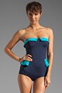view 1 of 5 Color Blocked Peplum Maillot in Ink Blue