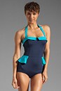 view 2 of 5 Color Blocked Peplum Maillot in Ink Blue