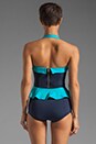 view 4 of 5 Color Blocked Peplum Maillot in Ink Blue