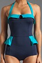 view 5 of 5 Color Blocked Peplum Maillot in Ink Blue