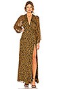 view 1 of 3 Long Sleeve Plunge Gown in Tan Leopard