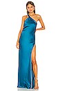 view 1 of 5 Crystal Asymmetrical Gown in Lagoon