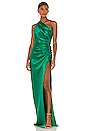view 1 of 3 Asymmetrical Gathered Gown in Emerald