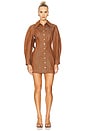 view 1 of 3 Seamed Leg Of Mutton Sleeve Mini Dress in Brown Denim