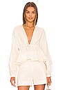 view 1 of 4 V-Neck Peplum Top in Cream Linen