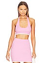view 1 of 4 Halter Rib Knit Crop Top in Sweet Pink & Cream