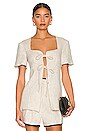 view 1 of 4 Apron Linen Tie Blouse in Oatmeal